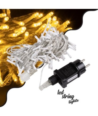 85833 Διακοσμητική Γιρλάντα 13 Μέτρα με Controller 8 Προγραμμάτων Εναλλαγών Φωτισμού - Επεκτεινόμενη 100 LED 3.6W AC 230V με Διάφανο Καλώδιο & Πρίζα Schuko Αδιάβροχη IP44 Θερμό Λευκό 3000K Μ13m